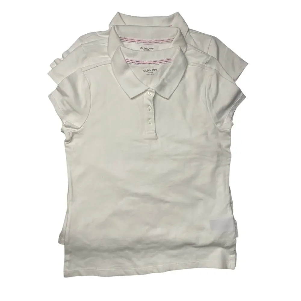 Old Navy Girls Uniform Polo Bundle – 3 Red + 3 White Capped Sleeve